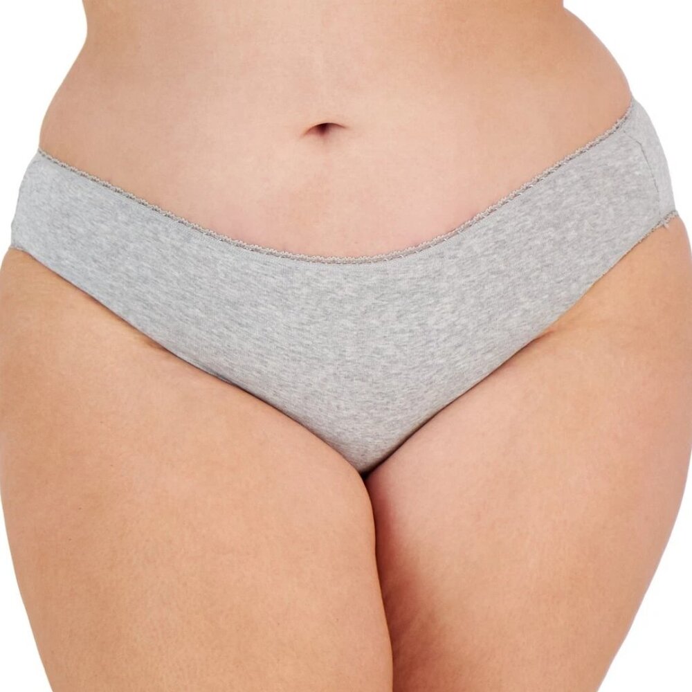 Charter Club Women's Plus Size Cotton Bikini Panty Underwear, Gray Heather